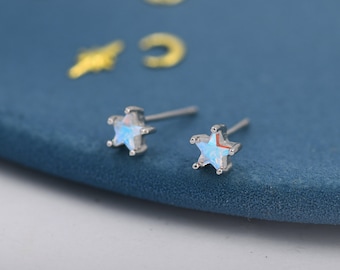 Orecchini a bottone Aurora Borealis AB CZ Star in argento sterling, argento o oro, orecchini a stella in cristallo AB, stella in pietra di luna che cambia colore