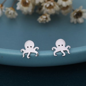 Tiny Octopus Stud Earrings in Sterling Silver Animal Stud Earrings Ocean Fish Earrings Cute, Fun, Whimsical image 1