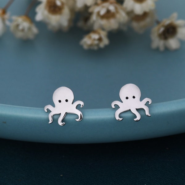 Tiny Octopus Stud Earrings in Sterling Silver - Animal Stud Earrings - Ocean Fish Earrings  - Cute,  Fun, Whimsical