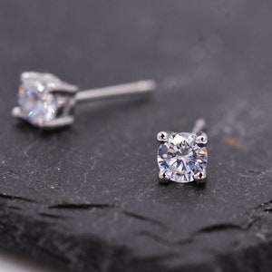 Sterling Silver Tiny Little Stud Earrings, Barely Visible, Extra Small CZ Stud, Stacking Earrings, Cubic Zirconia Crystal