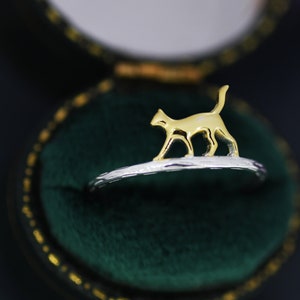 Cute Cat Ring in Sterling Silver, Two Tone Finish Cat Silhouette Ring,  Kitty Cat Ring, Cat Lover Gift  US 5 - 8,