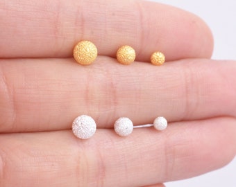 Frosted Ball Stud Earrings in Sterling Silver, Gold or Silver, Tiny to Large, Various Sizes,  Textured Finish, Minimalist, Geometric L39