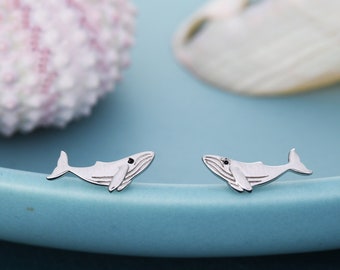 Humpback Whale Stud Earrings in Sterling Silver - Petite Fish Stud -  Sea, Ocean, Cute,  Fun, Whimsical