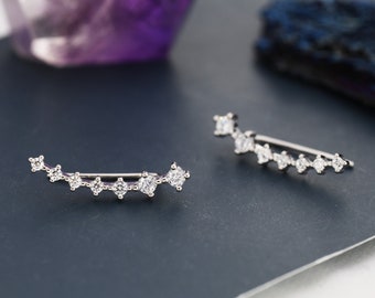 Sterling Silver Ear Crawler Earrings with Sparkly CZ Crystals, Silver, Gold or Rose Gold