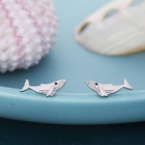Humpback Whale Stud Earrings in Sterling Silver - Petite Fish Stud -  Sea, Ocean, Cute,  Fun, Whimsical