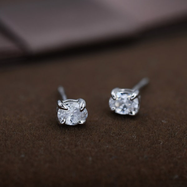 Very Tiny Oval CZ Stud Earrings in Sterling Silver,  Silver or Gold, Oval Cut Crystal Earrings