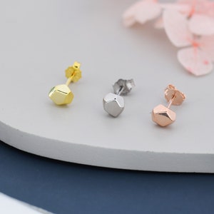 Faceted Nugget Stud Earrings in Sterling Silver, Irregular Shaped Polygon Earrings, Silver, Gold or Rose Gold