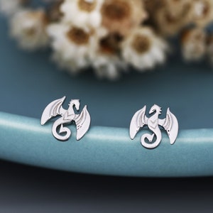 Dragon Stud Earrings in Sterling Silver, Silver or Gold, Nature Inspired Animal Earrings