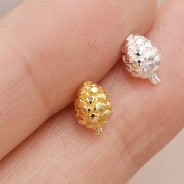 Pine Cone Stud Earrings in Sterling Silver, Silver or Gold, Tiny Pinecone Stud Earrings,  Nature Inspired, Stacking Earrings