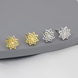 Mandala Flower Stud Earrings in Sterling Silver, Silver or Gold, Mandala Earrings, Geometric image 3