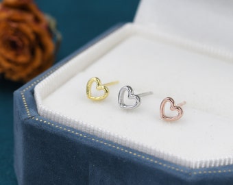 Extra Tiny Open Heart Stud Earrings in Sterling Silver - Gold, Rose Gold and Silver, Petite Stud Earrings