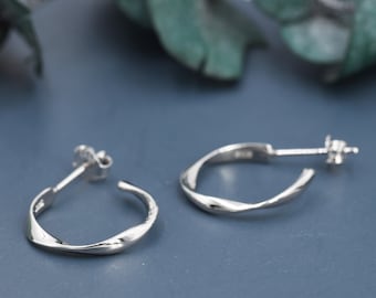 Sterling Silver Mobius Hoop Stud Earrings, Mobius Earrings, Circle Stud Earrings