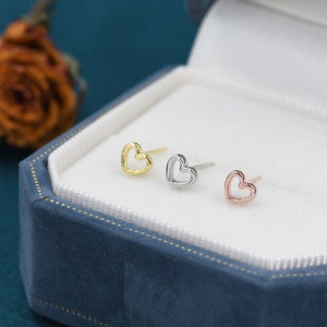 Extra Tiny Open Heart Stud Earrings in Sterling Silver - Gold, Rose Gold and Silver, Petite Stud Earrings