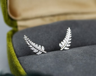 Little Fern Leaf Stud Earrings in Sterling Silver - Plant Earrings - Natured Inspired Earrings - Cute,  Fun, Whimsical