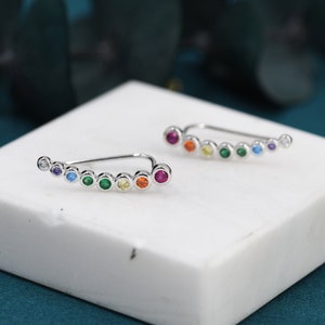 Regenbogen Pebble CZ Crawler Ohrringe in Sterling Silber, Silber oder Gold, Gepunktete Ohr Crawler, Dots Crawler, Bobble Crawler