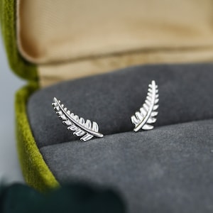 Little Fern Leaf Stud Earrings in Sterling Silver - Plant Earrings - Natured Inspired Earrings - Cute,  Fun, Whimsical