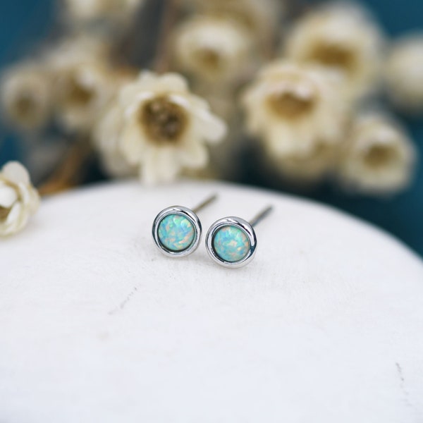 Sterling Silver Tiny Green Opal Stud Earrings, Tiny Opal Earrings, Mint Green Opal, Lab Opal Stud, 3mm Opal Earrings