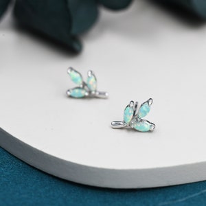 Pequeños pendientes de hoja de ópalo en plata de ley, plata u oro, pendientes de hoja de olivo con ópalo de laboratorio, pendientes de hoja de ópalo