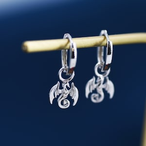 Dragon Huggie Hoop in Sterling Silver, Silver or Gold, Dagon Dangle Hoop Earrings, Detachable and Interchangeable