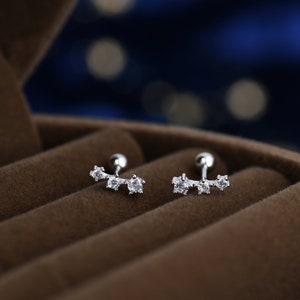 Extra Tiny CZ Trio Screw Back Earrings in Sterling Silver, Silver or Gold, Geometric Tiny Three Star CZ Barbell Earrings, Stacking Earrings image 1