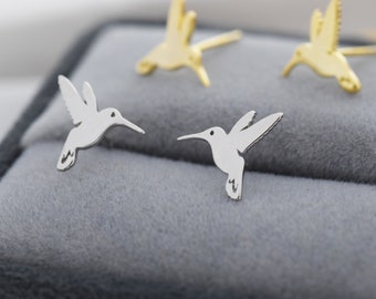 Hummingbird Stud Earrings in Sterling Silver, Silver or Gold, Flying Bird Earrings, Nature Inspired Animal Earrings