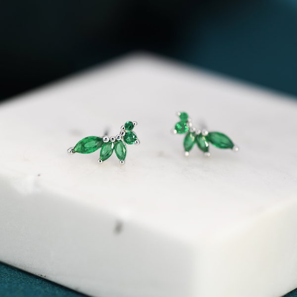 Emerald Green CZ Marquise Cluster Stud Earrings in Sterling Silver, Silver or Gold, Marquise Earrings, CZ Wing Earrings, Mini Crawler