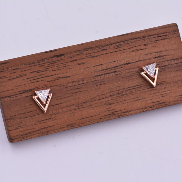Tiny Double Triangle Arrow Arrowhead Stud Earrings, Rose Gold over Sterling Silver, Chevron Geometric Minimalist Design