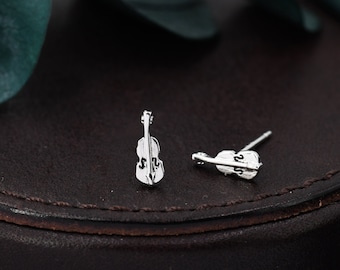 Tiny Violin Stud Earrings in Sterling Silver, Silver or Gold, Music Earrings