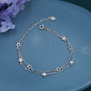 Double Layer Star Bracelet in Sterling Silver, Floating Star Bracelet, Silver Star Bracelet, Tiny Star Bracelet,
