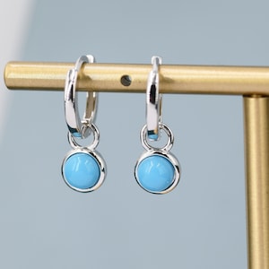 Sterling Silver Dangling Blue Turquoise Hoop Earrings, Detachable Turquoise Coin Dangle Hoop Earrings, Silver or Gold, Interchangeable