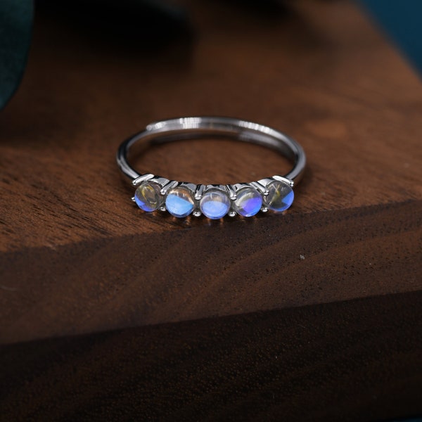 Moonstone Half Infinity Ring in Sterling Silver, Adjustable Size, Moonstone Ring,  Lab Moonstone Prong Ring