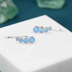 Blue/White Opal Cluster Crawler Earrings in Sterling Silver, Opal Ear Climbers, Silver or Gold, Lab Opal Earrings