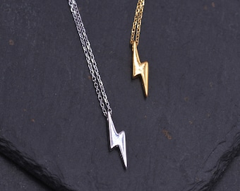 Sterling Silver Tiny Little Lightning Bolt Pendant Necklace,  Gold or Silver, Tiny and Delicate