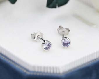 Sterling Silver Alexandrite Blue Purple CZ Stud Earrings,  4mm June Birthstone CZ Earrings, Silver, Gold or Rose Gold, Stacking Earrings