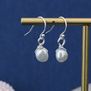 Irregular Shaped Baroque Pearl Dangle Drop Earrings in Sterling Silver, Detachable Petal Pearl 10mm Hook Earrings, Keshi Pearls