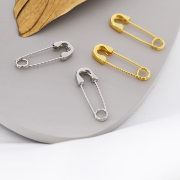 Boucles d’oreilles Safety Pin Hoop en argent sterling, disponibles en 3 tailles, boucles d’oreilles Safety Pin, Argent ou Or