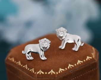 Tiny Little Lion Stud Earrings in Sterling Silver - Two Tone Gold and Silver Earrings - Cute Animal Earrings -  Fun, Whimsical