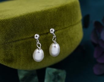 Sterling Silver Pearl Dangle Earrings, Genuine Fresh Water Pearl Drop Earrings, Silver or Gold, Delicate Dangle Pearl Earrings