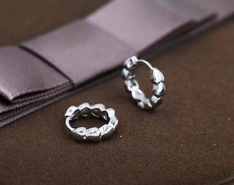 Bauble Hoop Earrings in Sterling Silver, Silver or Gold, Organic Shape Geometric Hoop Earrings,  8mm Minimalist Hoops