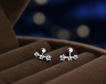 Orecchini a vite extra piccoli CZ Trio in argento sterling, argento o oro, orecchini a bilanciere geometrici piccoli a tre stelle CZ, orecchini impilabili