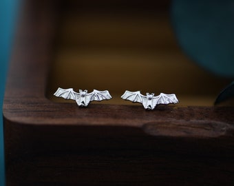 Extra Tiny Bat Stud Earrings in Sterling Silver, Silver or Gold, Stacking Earrings, Animal Earrings