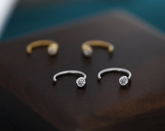 2mm Diamond CZ Huggie Hoop Earrings in Sterling Silver, Silver, or Gold, Half Hoop, Open Hoop, Pull Through, Dainty Earrings