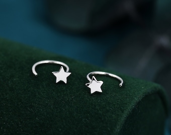 Tiny Star Huggie Hoop Earrings in Sterling Silver, Silver, Gold or Rose Gold, Dainty Little Star Open Threader, Threader Hoop Earrings