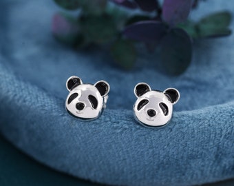 Cute Panda Earrings in Sterling Silver, Panda Bear Stud Earrings, Animal Earrings, Nature Lover