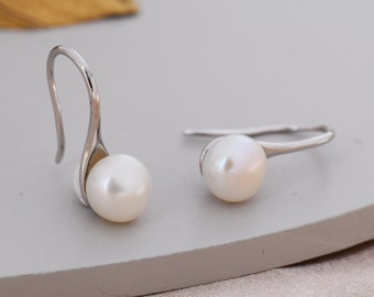 Genuine Freshwater Pearl Hook Earrings in Sterling Silver, Natural Freshwater Pearls, Silver or Gold, Ivory Pearl