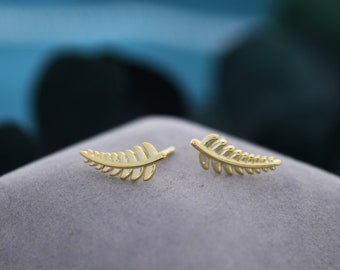 Little Fern Leaf Stud Earrings in Sterling Silver - Silver, Gold or Rose Gold - Plant Earrings - Natured Inspired Earrings - Cute,  Fun