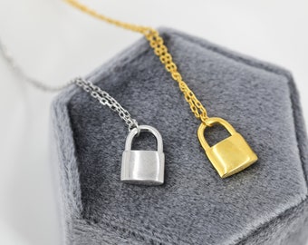Padlock Pendant Necklace in Sterling Silver, Silver Pad Lock Pendant, Lock Necklace
