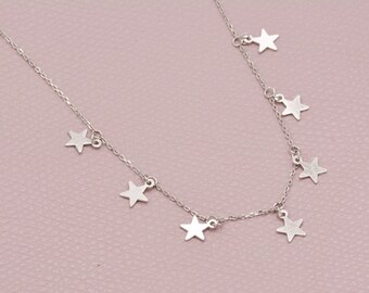 Star Choker Necklace in Sterling Silver, Silver or Gold, Star Collar Necklace, Short Necklace