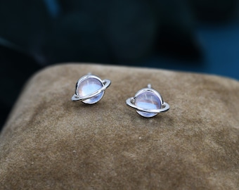 Sterling Silver Opal Planet Earrings,small Hoop Earrings