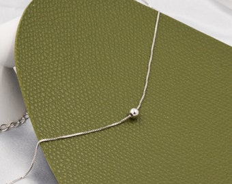 Single Bead Collar Necklace in Sterling Silver,  Minimalist Ball Choker Necklace, Simple Choker Necklace